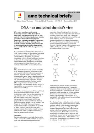 DNA - an Analytical Chemist’S View