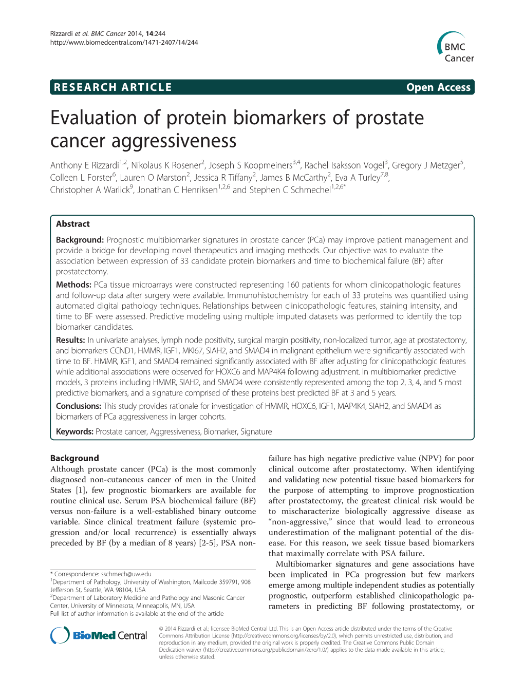 Evaluation of Protein Biomarkers of Prostate Cancer Aggressiveness