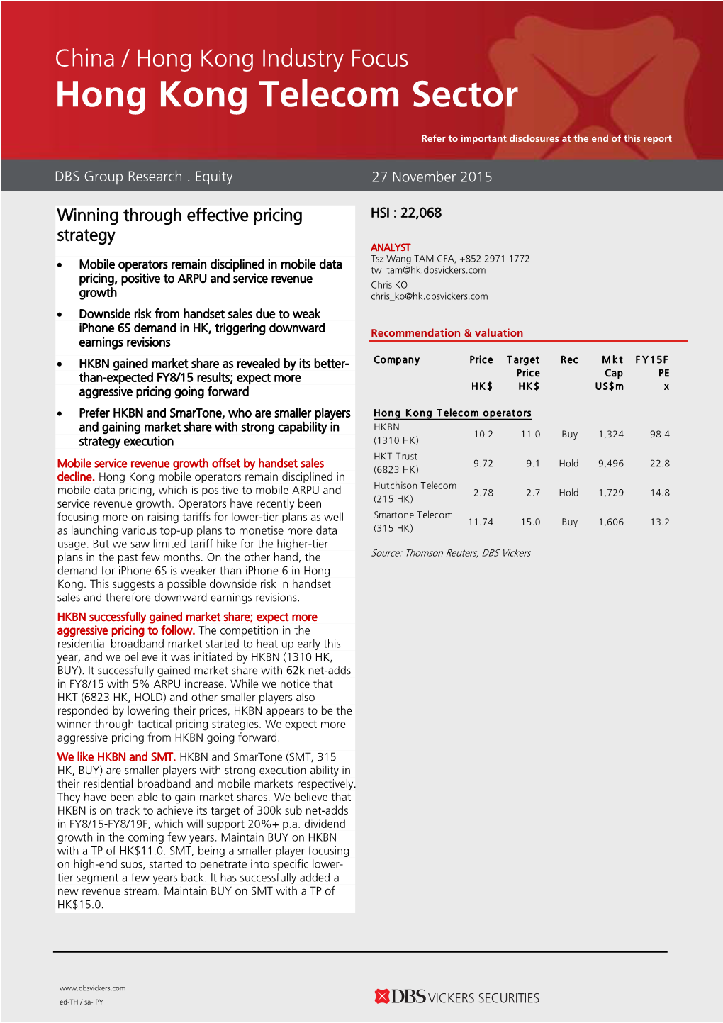 Hong Kong Telecom Sector