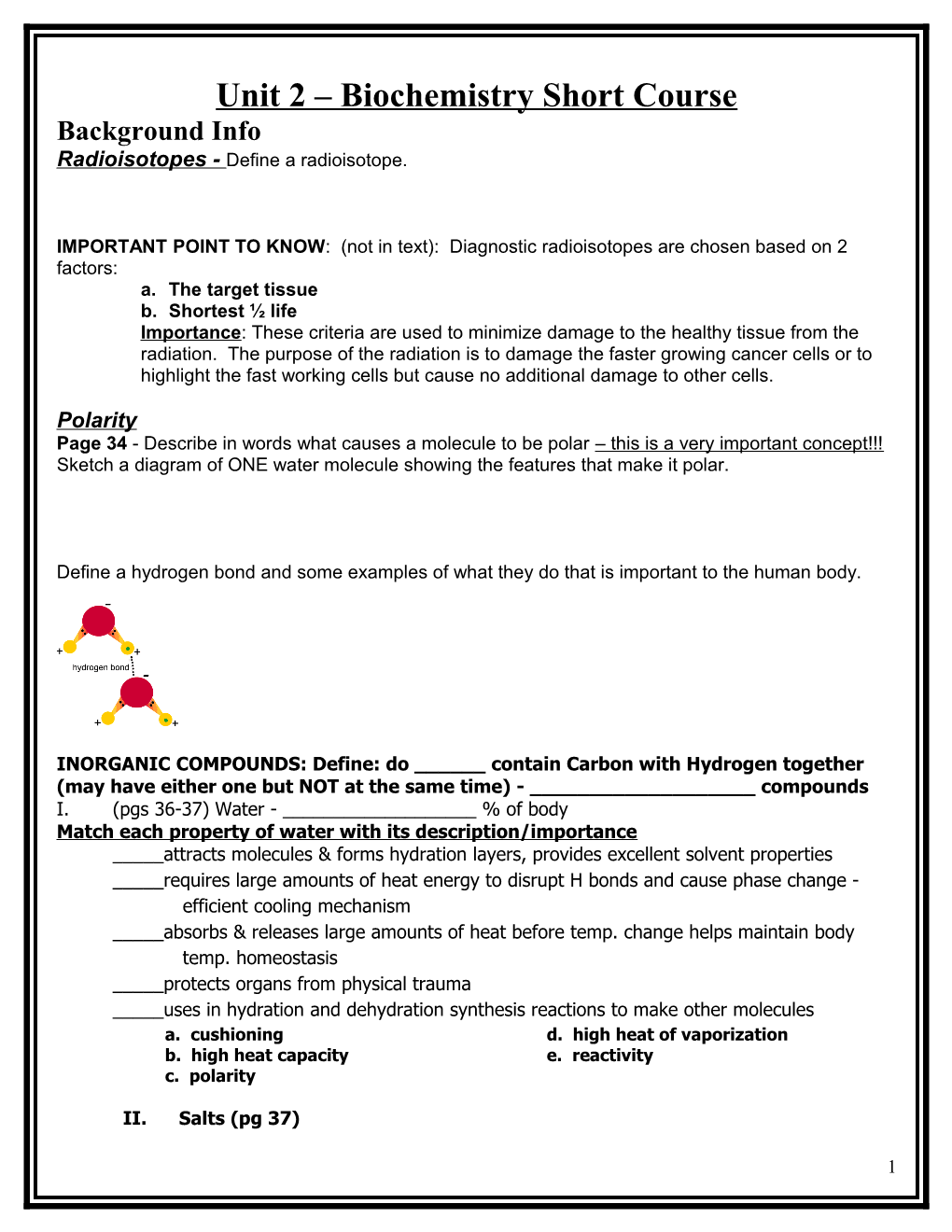 Unit 2 Biochemistry Short Course