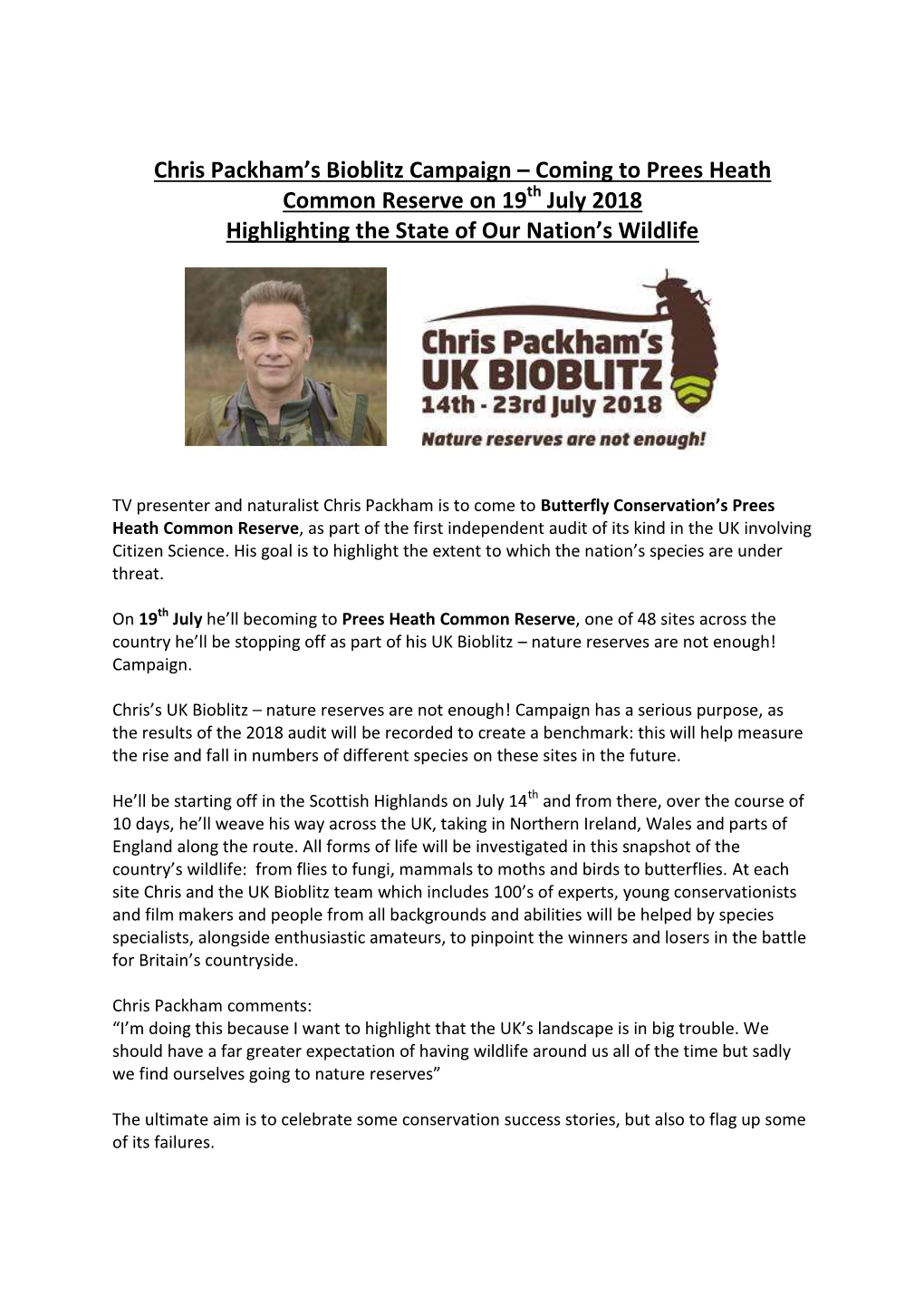 Chris Packham's Bioblitz Campaign