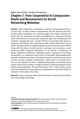 Chapter 7. from Cooperation to Compassion: Death and Bereavement on Social Networking Websites