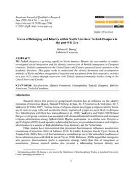 Senses of Belonging and Identity Within North American Turkish Diaspora in the Post-9/11 Era