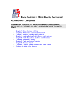 Doing Business in China: Country Commercial Guide for US Companies