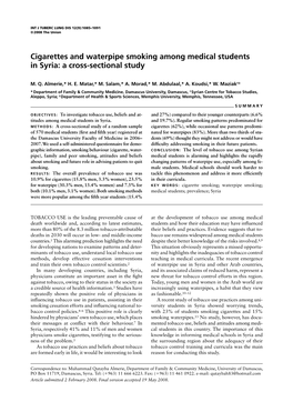 Cigarettes and Waterpipe Smoking Among Medical Students in Syria: a Cross-Sectional Study