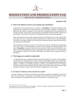 Dissolution and Prorogation Faq Senate Committees