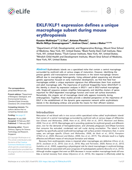 EKLF/KLF1 Expression Defines a Unique Macrophage Subset During