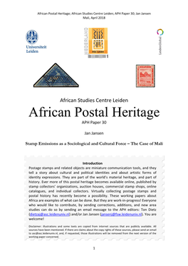 Stamps from Mali Were of Relatively Large Size and Compared to Surface Mail Stamps Their Topics Were Directed More Towards International Events and Organizations