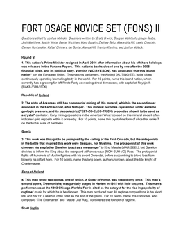 FORT OSAGE NOVICE SET (FONS) II Questions Edited by Joshua Malecki