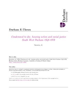Housing Action and Social Justice South West Durham 1949-1979
