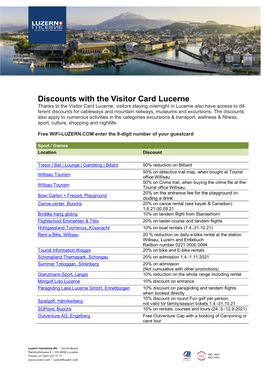 Discounts with the Visitor Card Lucerne