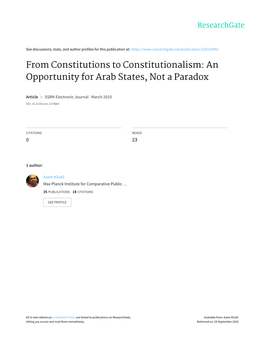 From Constitutions to Constitutionalism: an Opportunity for Arab States, Not a Paradox