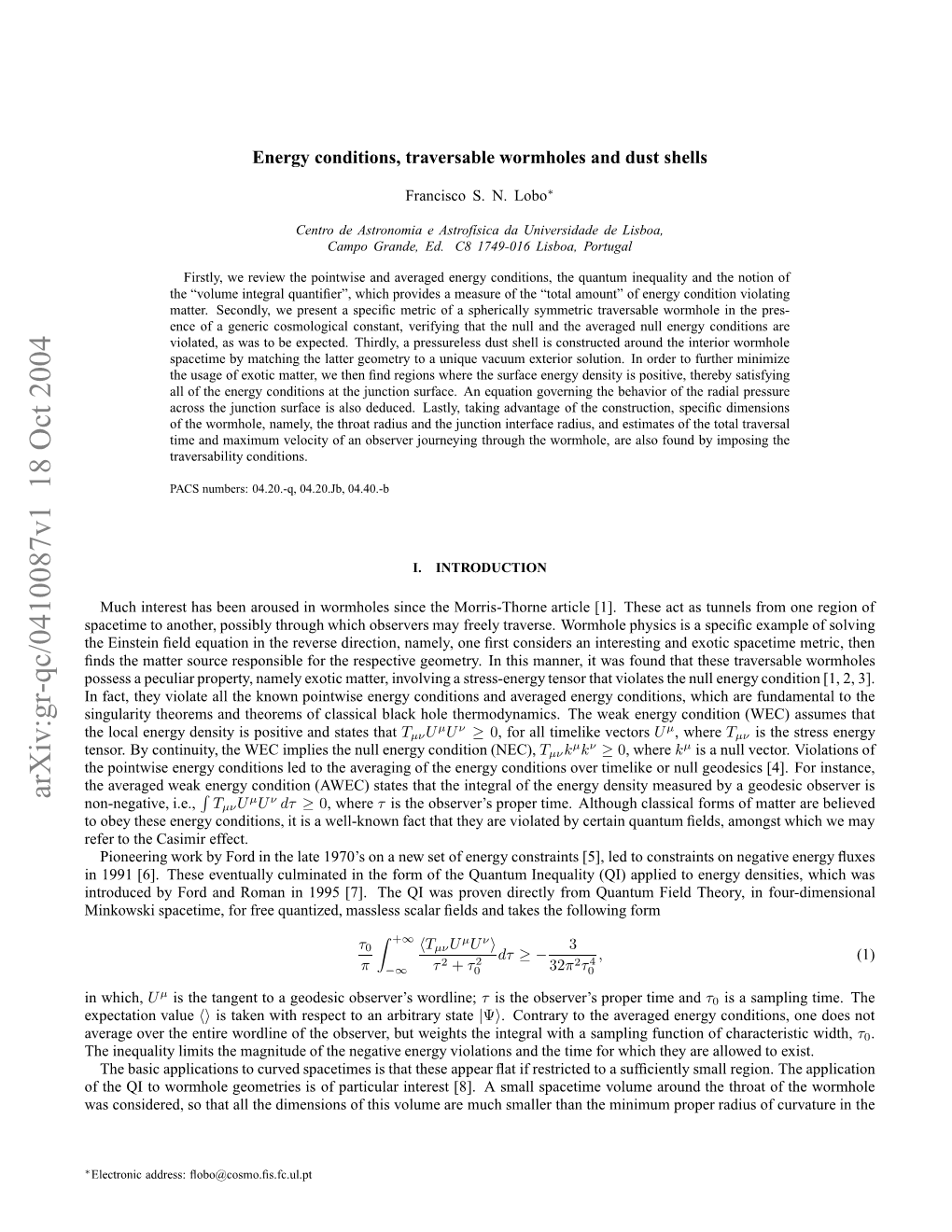 Arxiv:Gr-Qc/0410087V1 18 Oct 2004 Ee Otecsmreffect