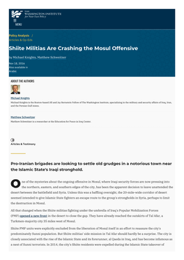 Shiite Militias Are Crashing the Mosul Offensive | the Washington Institute