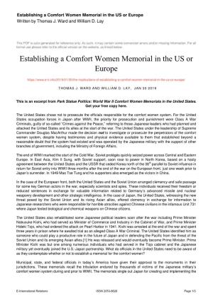 Establishing a Comfort Women Memorial in the US Or Europe Written by Thomas J