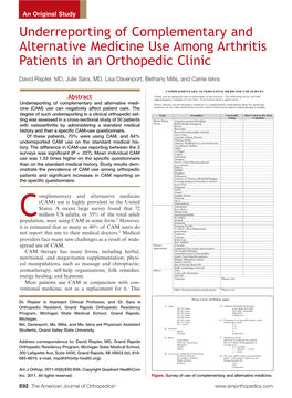 Underreporting of Complementary and Alternative Medicine Use Among Arthritis Patients in an Orthopedic Clinic