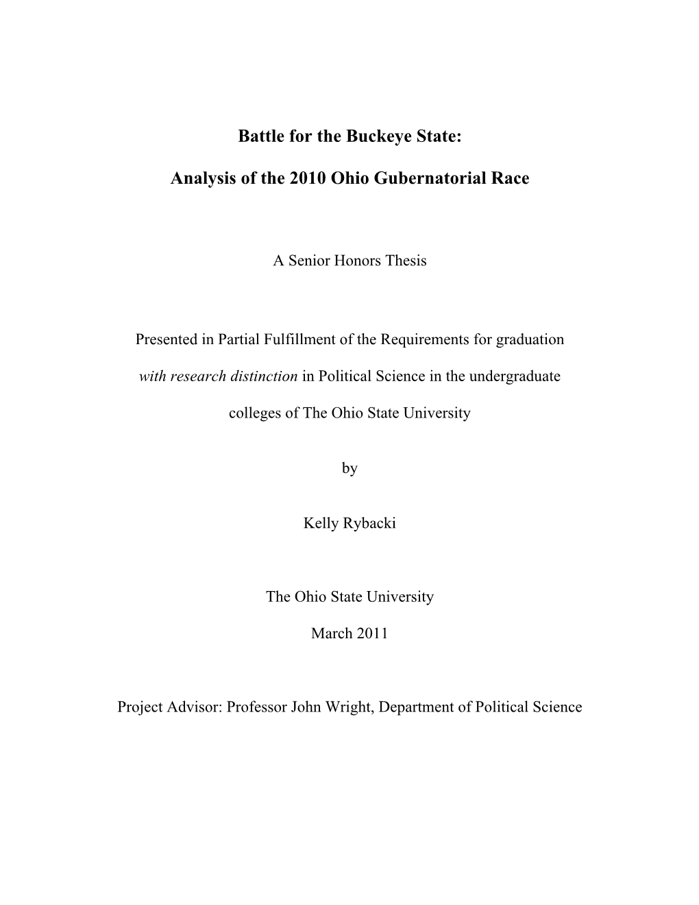 Analysis of the 2010 Ohio Gubernatorial Race