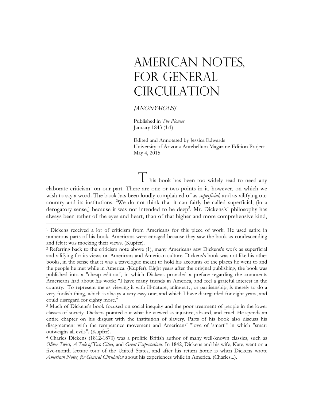 American Notes, for General Circulation