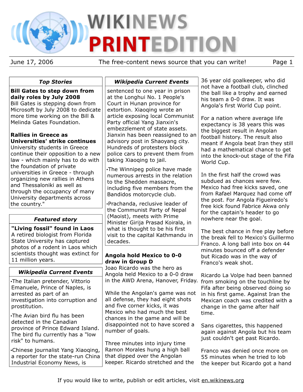 June 17, 2006 the Free-Content News Source That You Can Write! Page 1