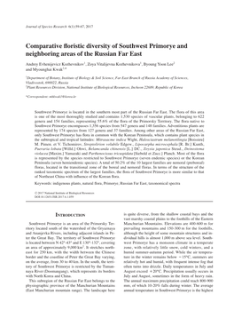 Comparative Floristic Diversity of Southwest Primorye and Neighboring Areas of the Russian Far East