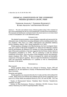 Chemical Constituents of the Liverwort Preiss/A Quadrata (Scop.) Nees