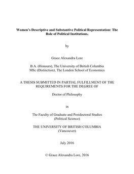 Women's Descriptive and Substantive Political Representation