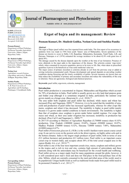 Ergot of Bajra and Its Management: Review JPP 2020; 9(2): 274-277 Received: 12-01-2020 Accepted: 15-02-2020 Poonam Kumari, Dr