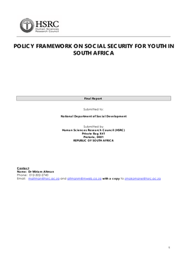 Policy Framework on Social Security for Youth in South Africa