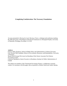 Completing Confederation: the Necessary Foundations
