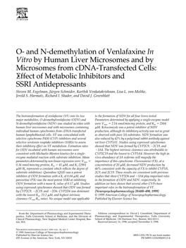 And N-Demethylation of Venlafaxine in Vitro by Human Liver Microsomes