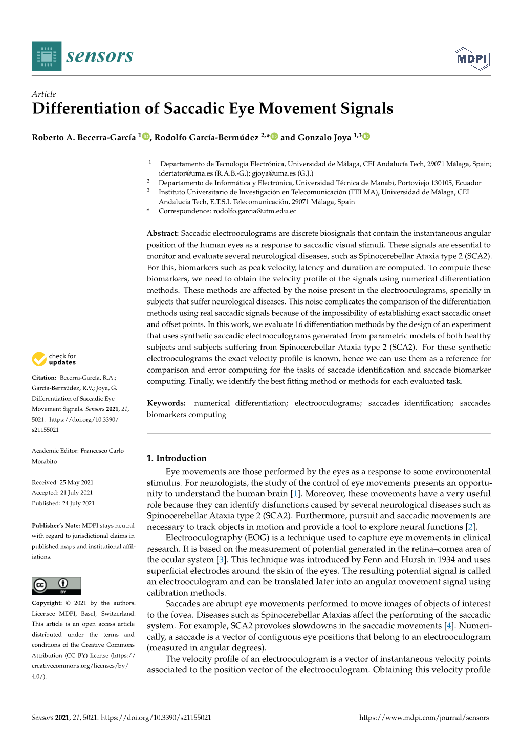 Differentiation of Saccadic Eye Movement Signals