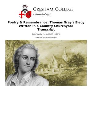 Thomas Gray's Elegy Written in a Country Churchyard Transcript
