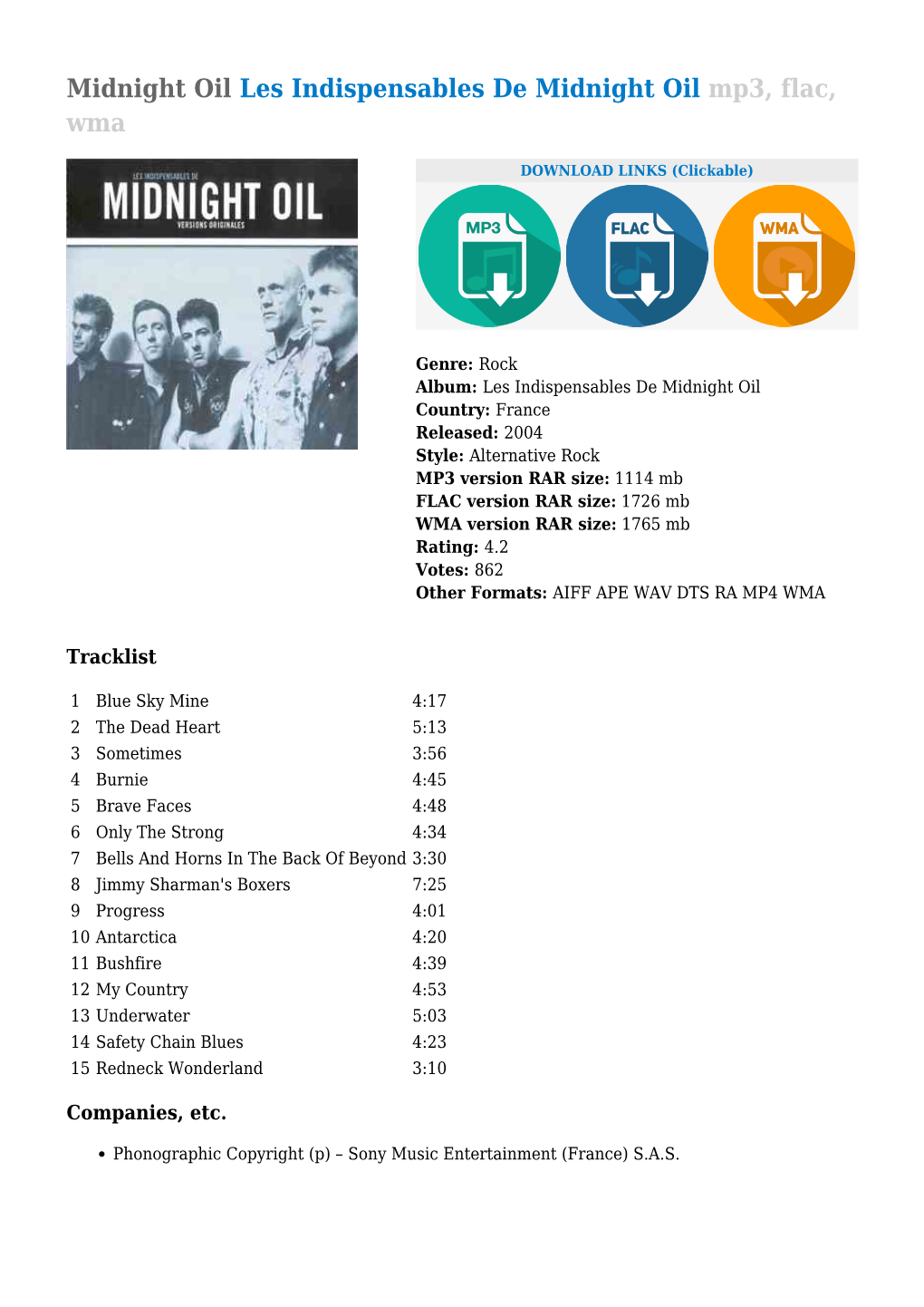 Midnight Oil Les Indispensables De Midnight Oil Mp3, Flac, Wma