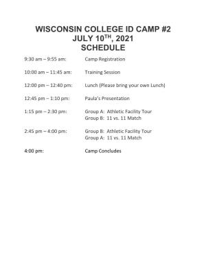Wisconsin College Id Camp #2 July 10Th, 2021 Schedule
