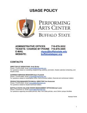 Buffalo State Performing Arts Center Usage Policy