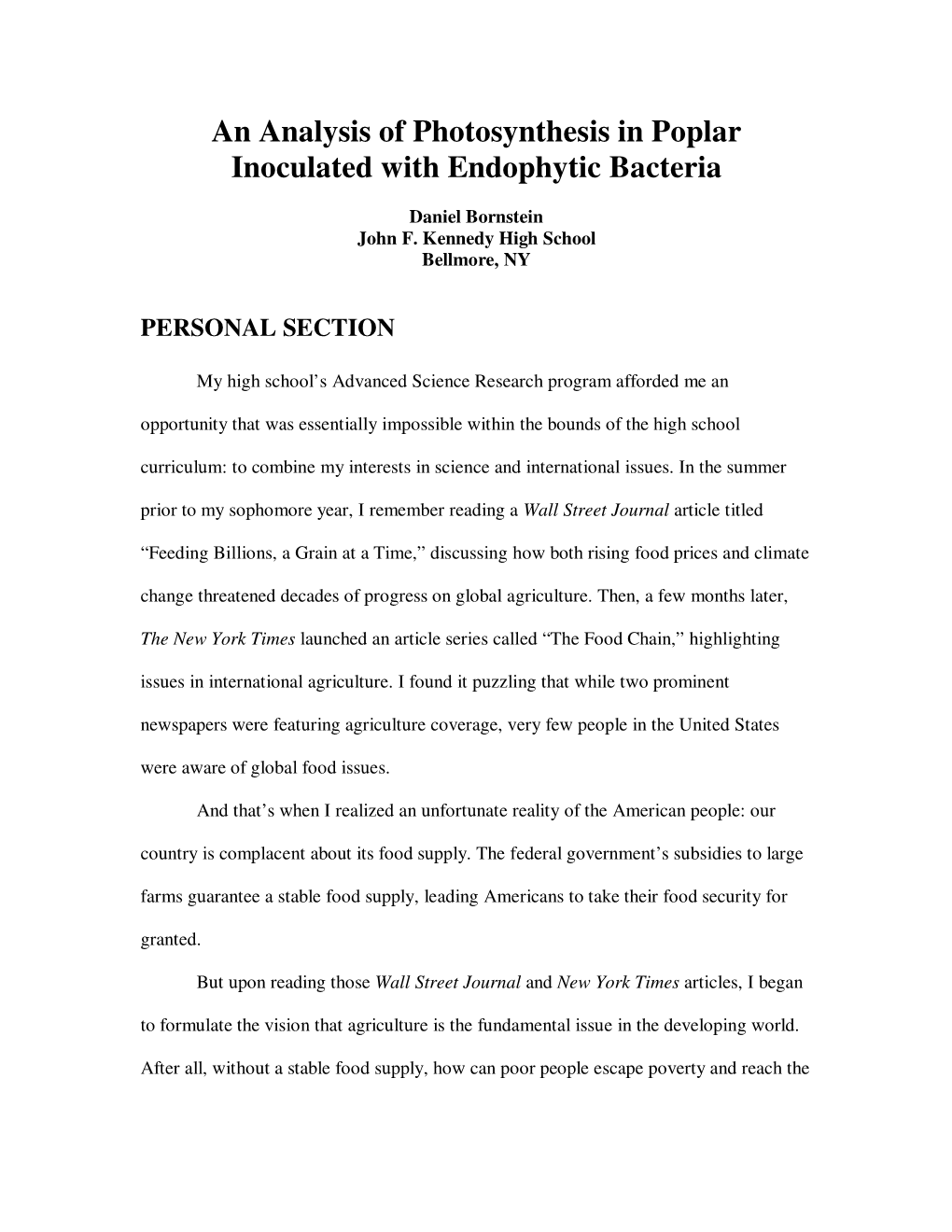 An Analysis of Photosynthesis in Poplar Inoculated with Endophytic Bacteria