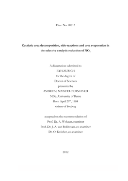 Summary 1 Diss. No. 20813 Catalytic Urea Decomposition, Side-Reactions