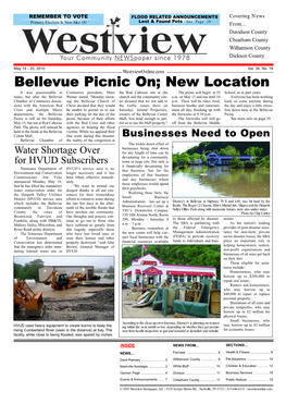 Bellevue Picnic On; New Location It Was Questionable at Commerce President, Sheri the Red Caboose Site at the the Picnic Will Begin at 10 School, As in Past Years
