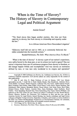 The History of Slavery in Contemporary Legal and Political Argument