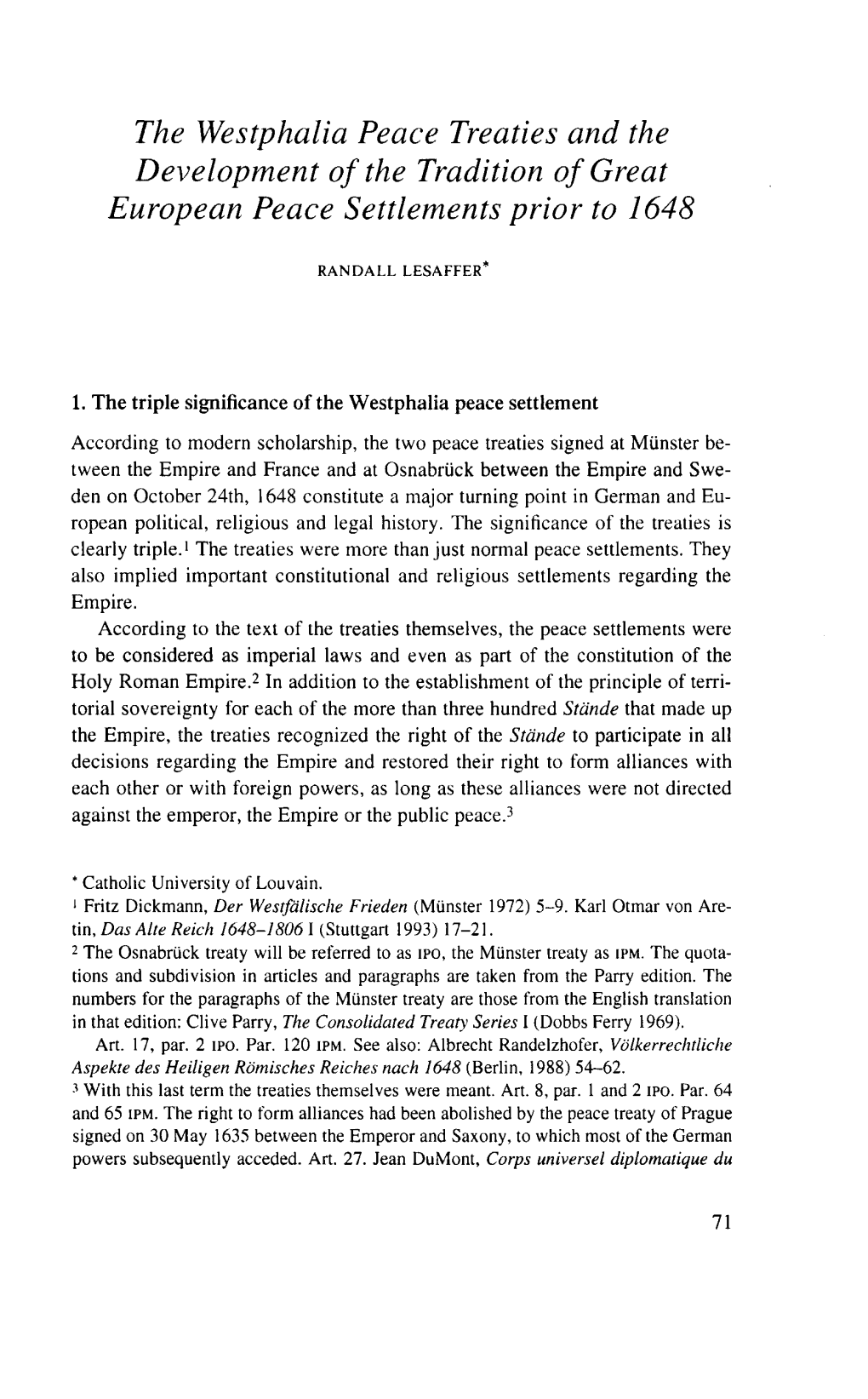 71 the Westphalia Peace Treaties and the Development of The