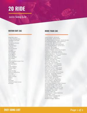 20 RIDE 2021 Song List
