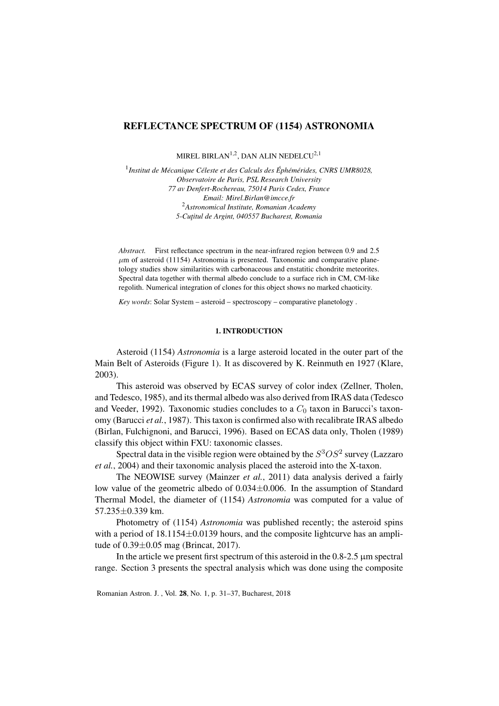 Reflectance Spectrum of (1154) Astronomia