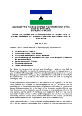Remarks by the Right Honourable the Prime Minister of the Kingdom of Lesotho, Dr