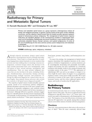 Radiotherapy for Primary and Metastatic Spinal Tumors O