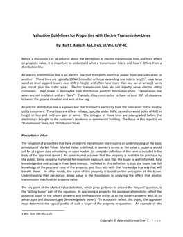 Valuation Guidelines for Properties with Electric Transmission Lines
