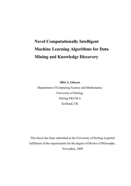 Novel Computationally Intelligent Machine Learning Algorithms for Data Mining and Knowledge Discovery