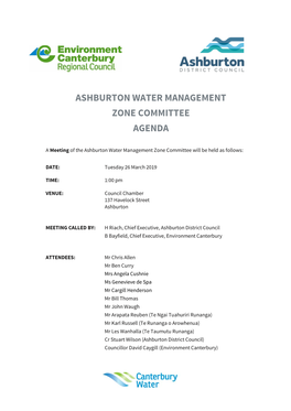 Ashburton Water Management Zone Committee Agenda