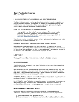 Open Publication License V1.0, 8 June 1999