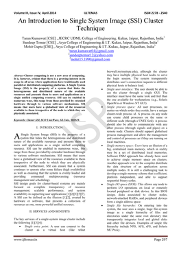 An Introduction to Single System Image (SSI) Cluster Technique