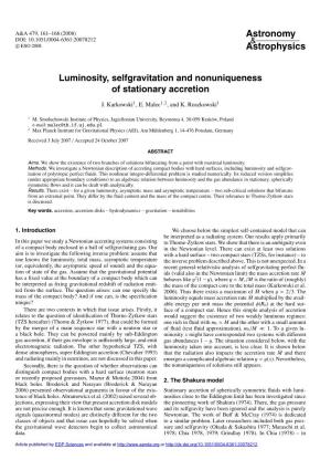 Luminosity, Selfgravitation and Nonuniqueness of Stationary Accretion